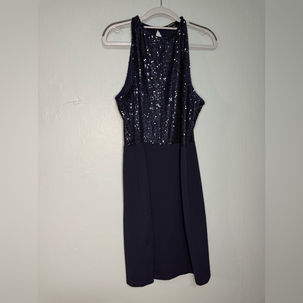 Marina navy blue sequin sleevless mini dress